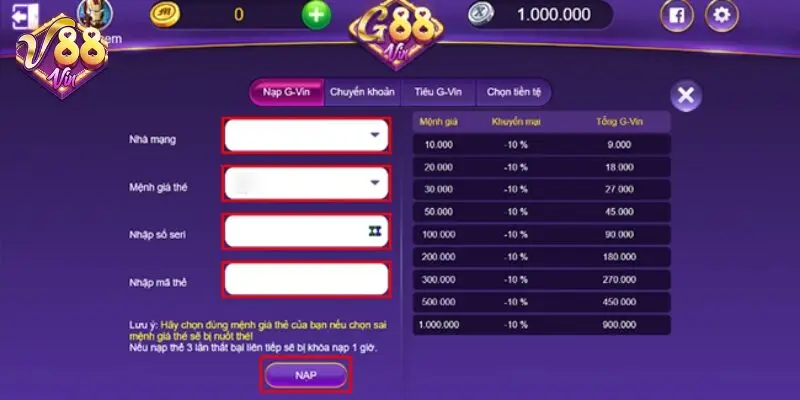 Thực hiện nạp tiền 88vin theo các thao tác cơ bản